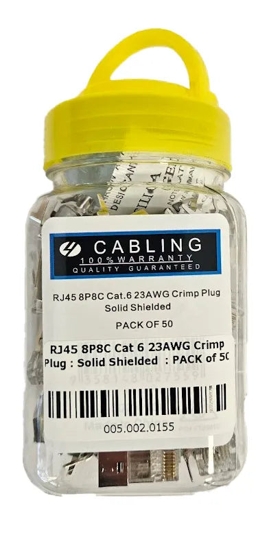 RJ45 CAT6 Solid 8P8C 23AWG Shielded Crimp Plug | 50 Pack