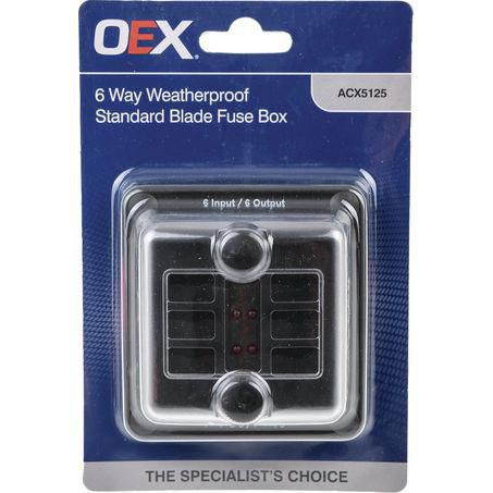 OEX 6 Way Weatherproof Standard Blade Fuse Box