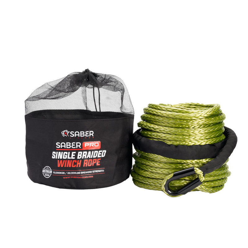 Saber Single Braided Winch Rope 30M 10000kg Green