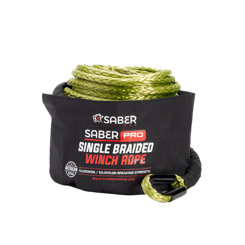 Saber Single Braided Winch Rope 30M 10000kg Green