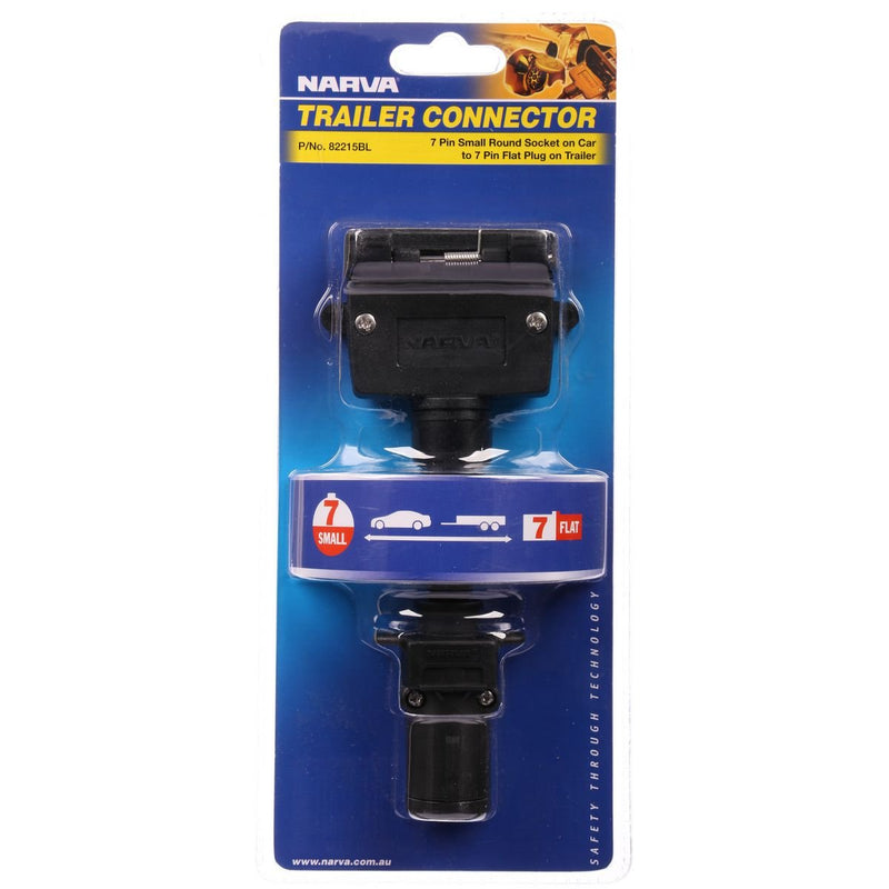 Narva Trailer Plug Adaptor 7 Pin Round Small (Car) To 7 Pin Flat (Trailer)