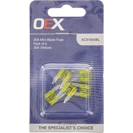 OEX Mini Blade Fuse, 20A Yellow - Pack of 5